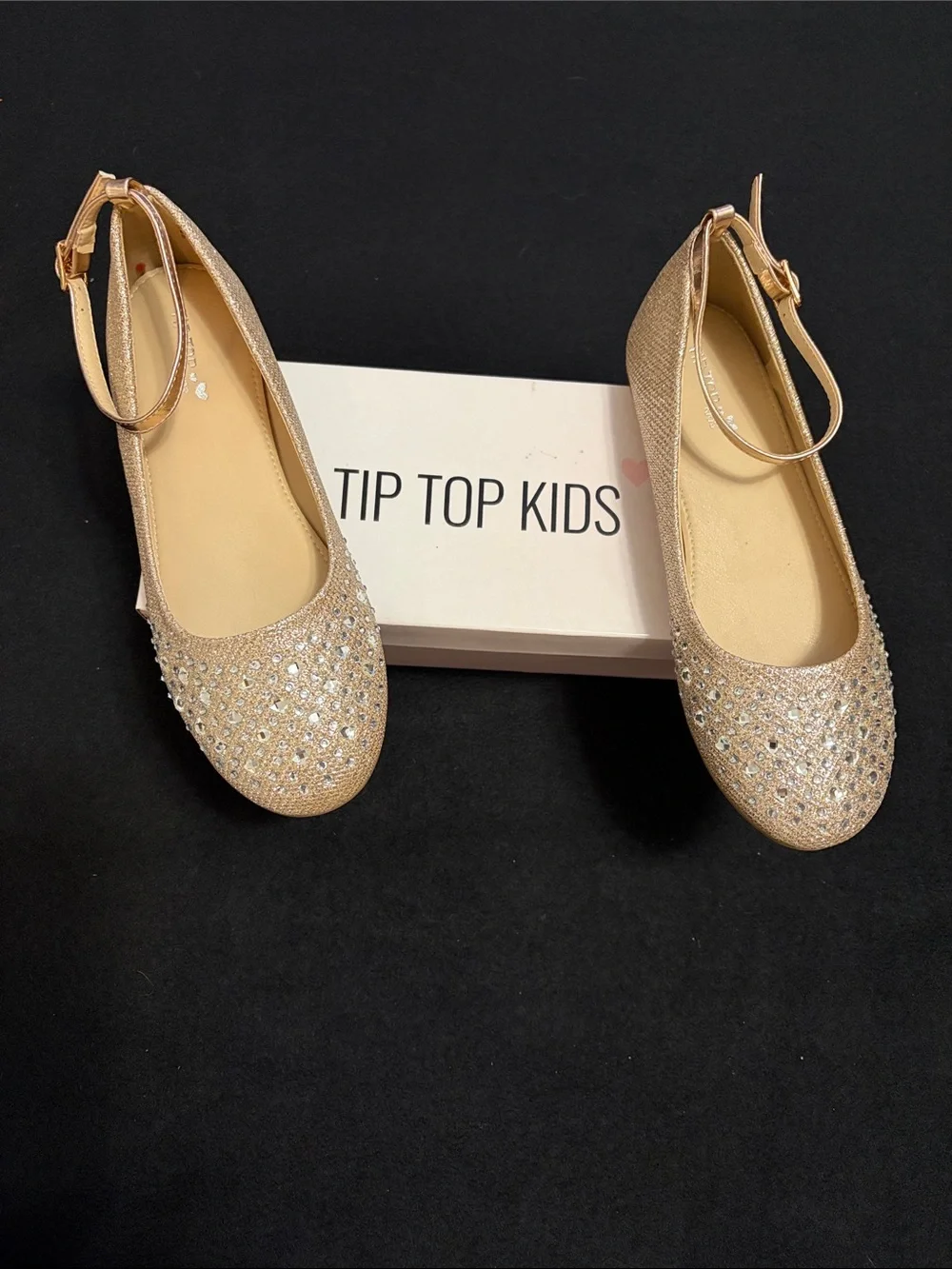 Tip Top Kids Girls’ Rose Gold Glitter Rhinestone Ankle-Strap Dress Shoe Size 5Y